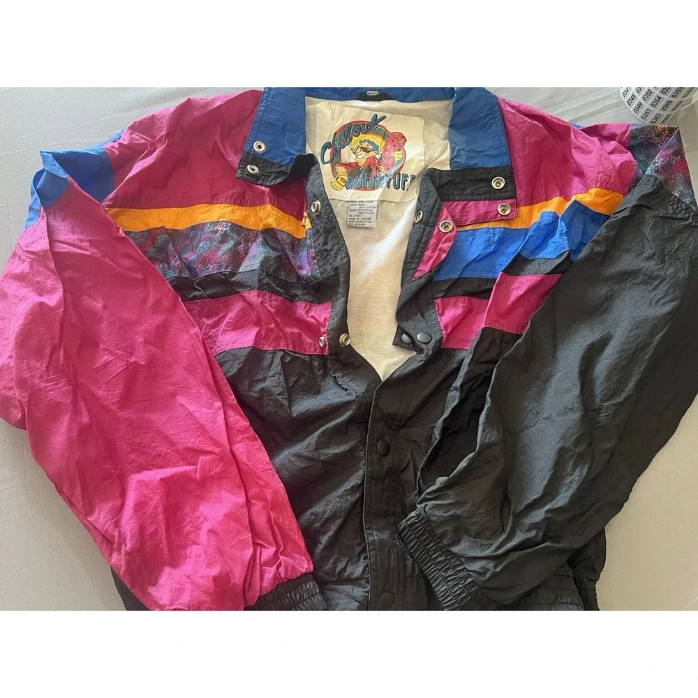 Vintage Chill Out Ruff Stuff Kids Jacket Sweat Black Purple Size‎ XL 18 Nylon
